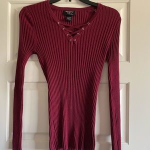 Lace-up Ribbed Knit Sweater